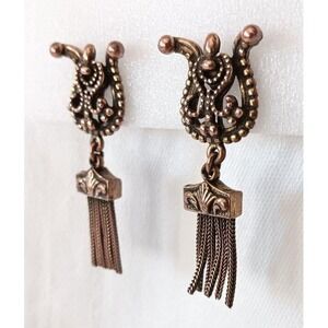 Victorian Etruscan Revival Earrings Dangle Chains Gold Filled Plate Screwback